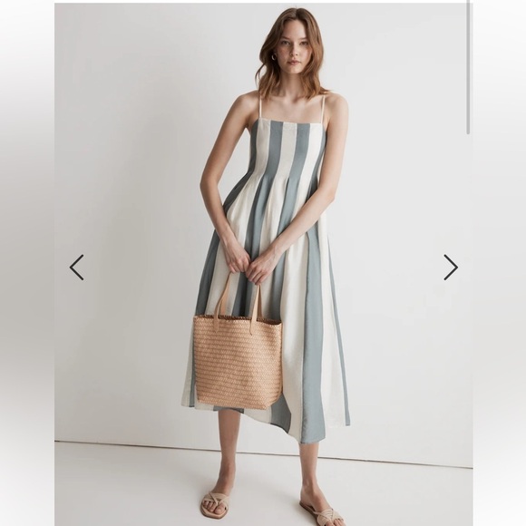 Womens New Madewell Petite Pleated Midi Dress in Stripe - Picture 1 of 15